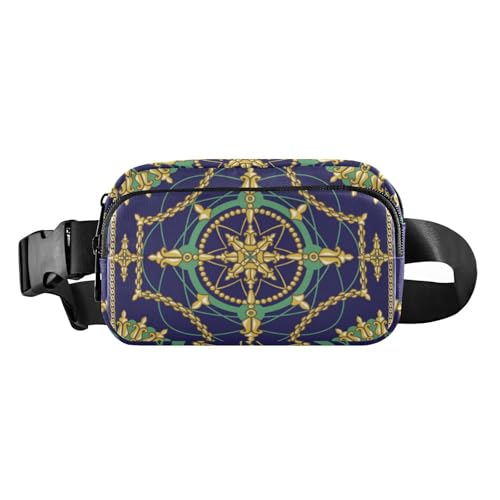 Blaue Vintage-Boho-Blumenmuster, modische Umhängetasche, Hüfttasche für Damen und Herren, kleine Laufgürteltasche mit verstellbarem Riemen für Einkaufen, Sport, Arbeit, Blaues von Amooorous