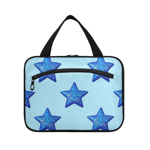 Blaue künstliche Paillettensterne Hängetaschen für Damen, wasserdicht, mit Haken, Designer-Chic-Make-up-Tasche für Reisende, Toilette, Maleta para maquillaje L von Amooorous