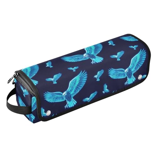 Blaue neonfarbene fluoreszierende Vogel-Heißhaar-Werkzeuge, Reisetasche und hitzebeständige Matte mit Reißverschluss-Tragetasche, flacher Lockenstab, wasserdichter Organizer für Lockenstab Glätteisen von Amooorous