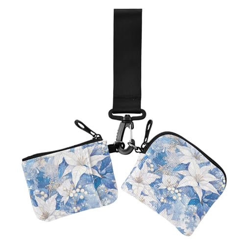 Blaue und weiße Weihnachts-Elchblumen, Damen-Münzbeutel, Kartenhalter, schlank, tragbar, Reißverschluss, Münztasche mit Reißverschluss, Münzfach für Frauen, 2 Stück, Blaue und weiße von Amooorous