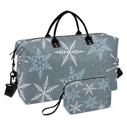 Blaue und weiße Weihnachts-Reisetasche mit Schneeflocken, Wochenend-/Übernachtungstasche, Sporttasche, Turnbeutel mit Kulturbeutel für Workout, faltbar, Blaue und weiße Weihnachtsschneeflocken, 1 size von Amooorous