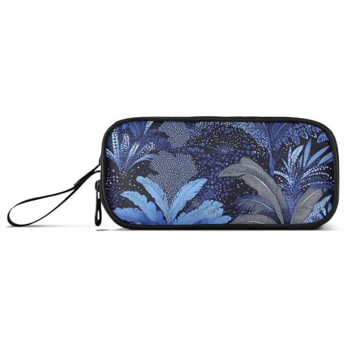 Blaues Mystery Leaf-Nylon-Federmäppchen für Jungen, großes Fassungsvermögen, Federmäppchen, Organizer, Schreibwaren-Tasche für elementare Männer von Amooorous