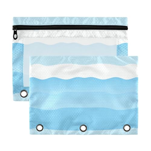 Bleistift-Reißverschluss mit transparentem Fenster, blaue Farbverlaufsstreifen, große Federmäppchen in verschiedenen Farben, 3 Ringe, Reißverschlussbuch zur Aufbewahrung von Schul- und Bürobedarf von Amooorous