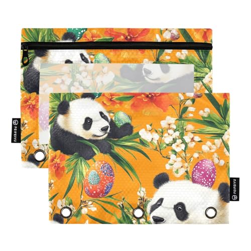 Bleistifte mit transparentem Fenster, Cartoon-Osterei, Panda, Kunststoff-Federmäppchen, groß und stabil, 3-fach gelocht, Ordner für Büro, Schule, Kosmetik, mehrfarbig, 2 Stück von Amooorous