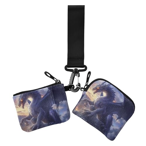 Blue Cool Fire Dinosaurier Dual Coin Purse Credit Card Holder Wallet Large Capacity Zipper Cash Coin Purse with Keychain for Woman 2 Packs, Blauer cooler Feuer-Dinosaurier, 1 size, Casual von Amooorous