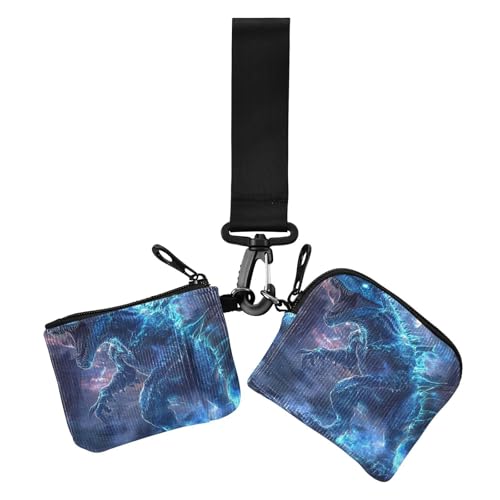Blue Cool Fire Dinosaurier Dual Wristlet Wallets für Frauen Mini Fashion Zipper Wristlet Wallet mit Handgelenkschlaufe für Arbeit Reisen 2 Stück, Blauer cooler Feuer-Dinosaurier, 1 size, Casual von Amooorous