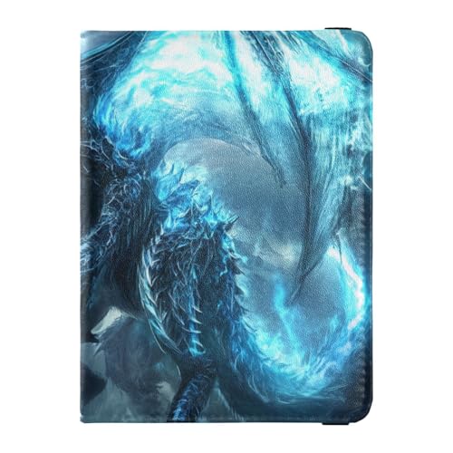 Blue Cool Fire Dinosaurier Leder dekorative Reisepasshülle für Reisen Frauen Impfkartenhalter Hülle Combo Reisepasshülle wasserdicht, Blauer cooler Feuerdinosaurier, 1 size von Amooorous