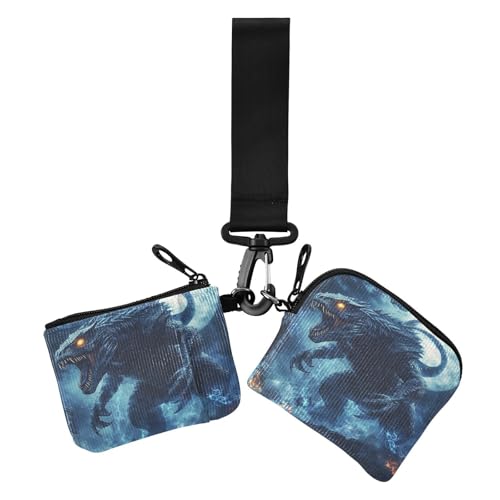 Blue Cool Fire Monster Dual Coin Purse Credit Card Holder Wallet Compact Size Business Card Holder with Zipper Coin Pocket for Work Travel 2 Pcs, Blaues cooles Feuermonster, 1 size, Casual von Amooorous