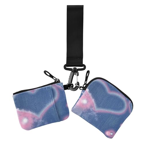 Blue Denim Peach Heart Dual Coin Purse Credit Card Holder Wallet Slim Detachable Business Card Case Money Organizer with Zipper Pocket for Women 2 Pcs, Blue Denim Pfirsichherz, 1 size, Casual von Amooorous