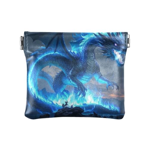 Blue Flame Dragon Geldbörse für Damen, Leder, Münzgeldbörse, tragbares Reisezubehör für Männer und Frauen, Blauer Flammendrache, 1 size von Amooorous