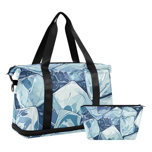 Blue Ice Cube Gym Sports Duffel Bags Weekend Bag with Adjustable Strap for Trekking Foldable, Blauer Eiswürfel, 1 size von Amooorous