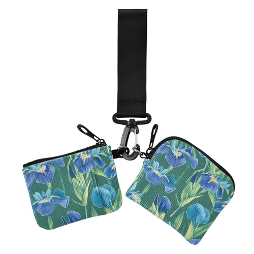 Blue Iris Blumen Damen Geldbörsen Kartenetuis Niedlich Mode Reißverschluss Geldbörse Münztasche mit Reißverschlusstasche für Frauen 2 Stück, Blaue Iris Blumen, 1 size, Casual von Amooorous