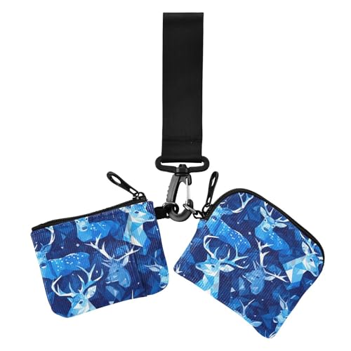 Blue Pixel Elch Weihnachten Damen Kartenetuis Kleingeldhalter Slim Portable Geld Organizer mit Armband für Frauen 2 Packungen, Blauer Pixel-Elch Weihnachten, 1 size, Casual von Amooorous