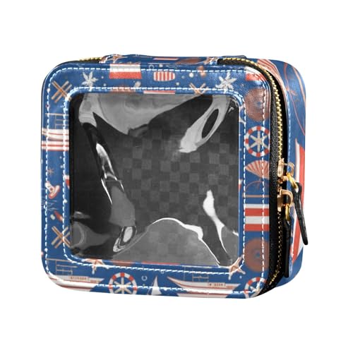 Blue Sea Ocean Stripe Kosmetiktasche mit Reißverschluss, kleine Kosmetiktasche für Geldbörse, tragbarer Make-up-Organizer für Reisen von Amooorous
