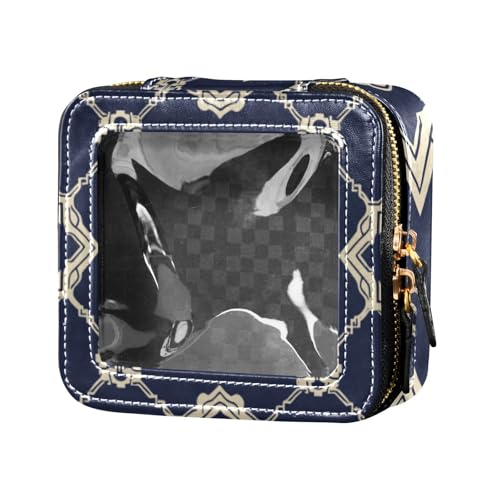 Bohemia Mini-Make-up-Tasche mit geometrischem rechteckigem Muster, blau, transparent, für Toilettenartikel, Make-up-Organizer für Reisen von Amooorous