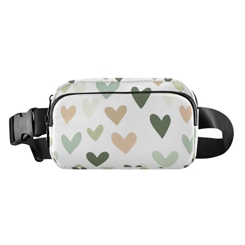 Boho-Gürteltasche für Damen und Herren, schlichter Stil, Herzen, Grün, modisch, wasserabweisend, Croose-Körper-Geldbörse mit verstellbarem Riemen für Reisen, Einkaufen, Laufen von Amooorous