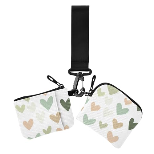 Boho Simple Style Hearts Green Damen Dual Wallets Visitenkartenetuis Mini Mode Reißverschluss Geldbörse Geldbörse Geldbörse mit Reißverschluss Münzfach für den täglichen Gebrauch 2 Packungen von Amooorous