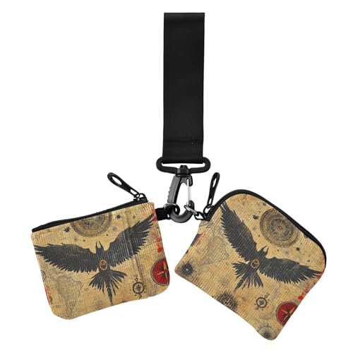 Boho Vintage Mysterious Symbole Braun Damen Münzgeldbörsen Kartenhüllen Kleine Tragbare Ausweishalter Schutz mit Reißverschluss Münzfach für Frauen 2 Stück, Boho Vintage Mysterious Symbole braun, 1 von Amooorous
