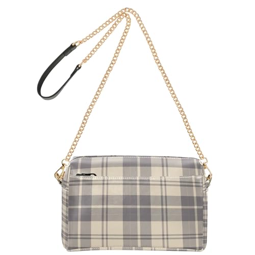 Braune karierte modische kleine Umhängetasche, veganes Leder, Croos, Geldbörse, Reißverschluss, Schulterhandtaschen von Amooorous