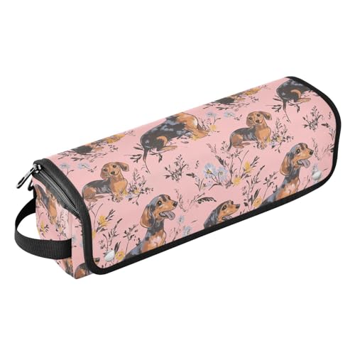 Brauner Dackel-Hund, 2-in-1-Haar-Werkzeug-Organizer und hitzebeständige Matte, Heizwerkzeuge, Reisetasche, Organizer für Lockenstab Glätteisen, flacher Haartrockner, Haar-Accessoires, Organizer von Amooorous