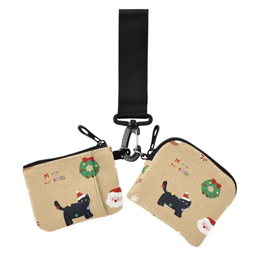 Braunes Münzetui für Damen, Motiv: Merry Christmas Party, Kartenhalter, niedlich, modisch, Kreditkartenetui, Organizer mit Handgelenkschlaufe für Frauen, 2 Packungen, Braune Frohe Weihnachten Party, 1 von Amooorous