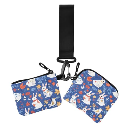 Bunnies Kartenetuis für Damen, Motiv: blaue Blumen, Kleingeldhalter, schlank, tragbar, Reißverschluss, Bargeld, Münzgeldbörse mit Handgelenkschlaufe für Damen, 2 Stück, Hasen, blaue Blumen, 1 size Bunnies Kartenetuis für Damen, Motiv: blaue Blumen, Kleingeldhalter, schlank, tragbar, Reißverschluss, Bargeld, Münzgeldbörse mit Handgelenkschlaufe für Damen, 2 Stück, Hasen, blaue Blumen, 1 size von Amooorous