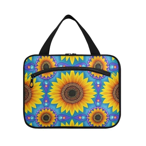 Bunte Boho-Kosmetiktasche mit Haken, Designer-Make-up-Organizer-Tasche für Damen, Motiv: Sonnenblume, Bolso de para Mujer L von Amooorous