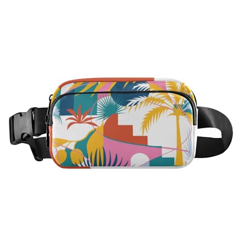 Bunte Gürteltasche mit Blattmuster, modische Gürteltasche für Damen und Herren, Mini-Gürteltasche mit verstellbarem Riemen für Reisen, Laufen, Wandern, Buntes Blattmuster, 1 size von Amooorous