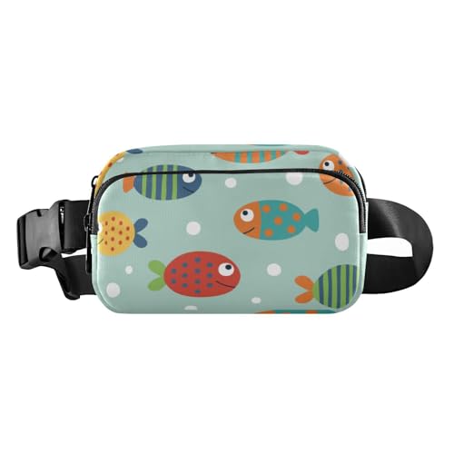 Bunte Hüfttasche für Damen und Herren, kleine Crossbody-Tasche mit verstellbarem Riemen für Reisen, Urlaub, Laufen, bunte Meeresfische, Einheitsgröße, Bunte Meeresfische, Einheitsgröße von Amooorous