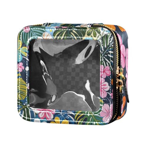 Bunte Make-up-Tasche mit hawaiianischen Blumen, klein, Reise-Kulturbeutel, tragbarer Make-up-Organizer für Reisen von Amooorous