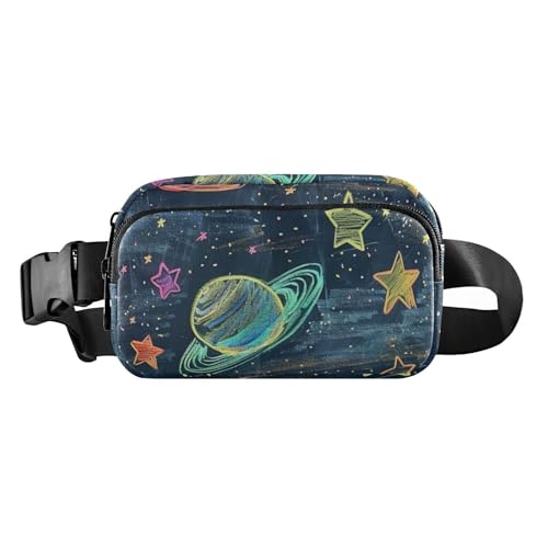 Bunte Planeten und Sterne, niedliche Umhängetasche, Hüfttasche für Herren und Damen, wasserabweisend, Umhängetasche mit verstellbarem Gurt für Reisen, Laufen, Wandern, Bunte Planeten und Sterne, 1 von Amooorous