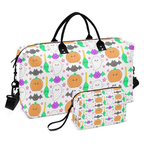 Bunte Reisetasche für Halloween-Partys, Übernachtungen, Handgepäck, Trainingstasche mit Kulturbeutel für Trekking, großes Fassungsvermögen, Bunte Halloween-Party, 1 size von Amooorous