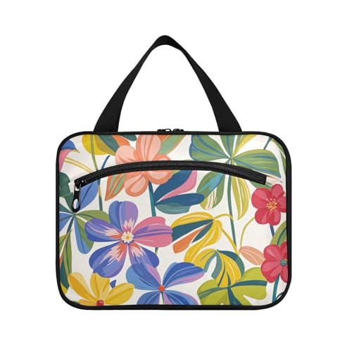 Bunte Sommer-Medizintasche mit hawaiianischen Blumen, zum Aufhängen, mit Haken, Designer-Tasche für Toilettenartikel für Frauen, Reisen, Rucksackreisen, Bolso para maquillaje de Mujer L von Amooorous