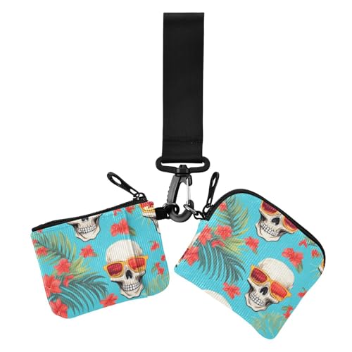 Bunte böhmische Totenköpfe Damen Geldbörsen Kartenetuis Dünn Flach Visitenkartenetui Geld Organizer mit Schlüsselanhänger für Arbeit Reisen 2 Packungen, Bunte böhmische Totenköpfe, 1 size, Casual von Amooorous