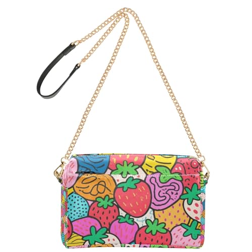 Bunte gepunktete Erdbeeren, modische Umhängetasche für Damen, klein, veganes Leder, Umhängetasche, Reißverschluss, Schultertasche, Crossover-Tasche von Amooorous