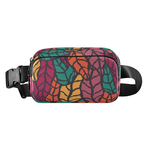 Bunte strukturierte Blätter, stilvolle Bauchtasche für Herren und Damen, Mini-Crossbody-Tasche, Anti-Diebstahl-Hüfttasche mit verstellbarem Riemen für Einkaufen, Sport, Arbeit, bunte strukturierte von Amooorous