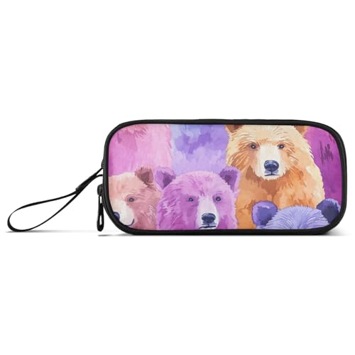 Buntes Bären-Federmäppchen aus Nylon, großes Fassungsvermögen, Federmäppchen für Teenager, Schreibwaren-Organizer für College-Männer von Amooorous