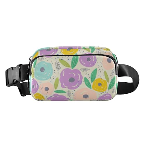 Buntes Blumenmuster modische Bauchtasche für Damen und Herren, Mini-Reißverschluss, Gürteltasche mit verstellbarem Riemen für Reisen, Laufen, Wandern, Buntes Blumenmuster, 1 size von Amooorous