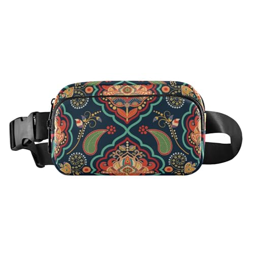 Buntes Vintage-Boho-Blumenmuster, stilvolle Umhängetasche, Hüfttasche für Damen und Herren, Mini-Umhängetasche mit verstellbarem Riemen für Workout, Laufen, Wandern, Buntes Vintage-Boho-Blumenmuster, von Amooorous