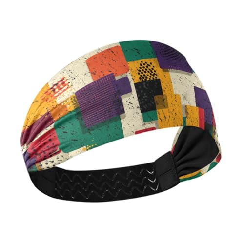 Buntes geometisches Muster, Retro, rutschfest, Yoga-Stirnbänder, elastischer Kopf für Damen, für Sport, Tennis, Tenniszubehör, Para Cabello de Mujer von Amooorous