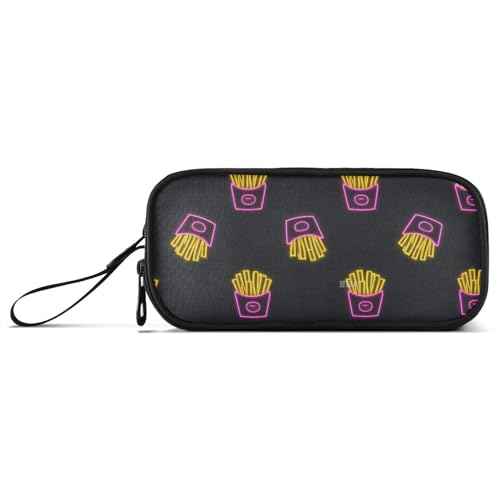 Buntes neonfarbenes fluoreszierendes Pommes-Frites-Nylon-Schulbedarfs-Federmäppchen für Mädchen, Schreibwaren-Tasche für adrette Schule, Teenager von Amooorous