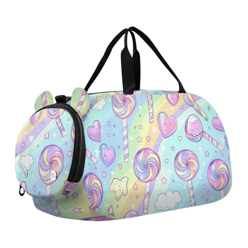 Cane Candy Cartoon Regenbogen Streifen Jungen Gym Seesack mit Schuhfach Leichte Übernachtungstasche für Strand Schwimmen Taschen Pool Sport von Amooorous