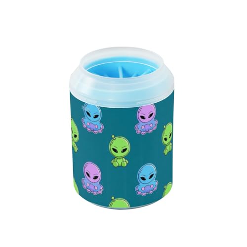 Cartoon-Becher mit niedlichem grünen Aliens, tragbarer Pfotenreiniger-Tasse mit weicher Massagebürste, Haustierpflegezubehör für kleine und mittelgroße Hunde, cintur de seguridad para perros von Amooorous