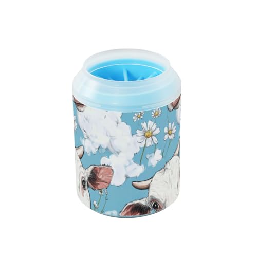 Cartoon-Becher mit niedlicher weißer Kuh, tragbarer Pfotenwaschbecher mit weicher Silikonbürste, unverzichtbar für alle Haustierbesitzer für kleine, mittelgroße Hunde und Katzenrassen, Cepillos para von Amooorous