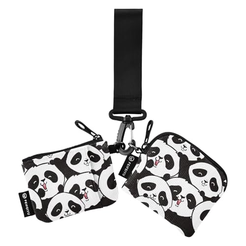 Cartoon Cute Black and White Panda Damen Münzgeldbörse Kartenhalter Dünn Flach Reißverschluss Münzbörse Geldbörse Geldbörse mit Schlüsselanhänger für Damen 2 Packungen, Cartoon-süßer schwarz-weißer von Amooorous