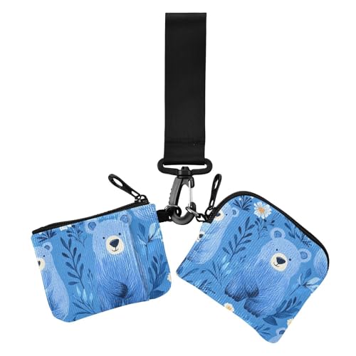 Cartoon Cute Blue Bear Damen Kleingeldbörse Kartenetuis Slim Abnehmbare Kleingeld Geldbörse Schlüsselhalter mit Armband für Frauen 2 Stück, Niedlicher blauer Bär, 1 size, Casual von Amooorous