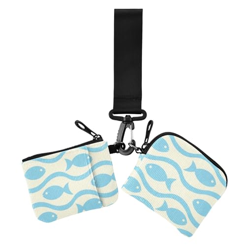 Cartoon Cute Blue Fish Damen Münzgeldbörsen Kartenetuis Mini Mode Reißverschluss Geldbörse Geldbörse mit Reißverschlusstasche für Damen 2 Packungen, Niedlicher blauer Fisch, 1 size, Casual von Amooorous