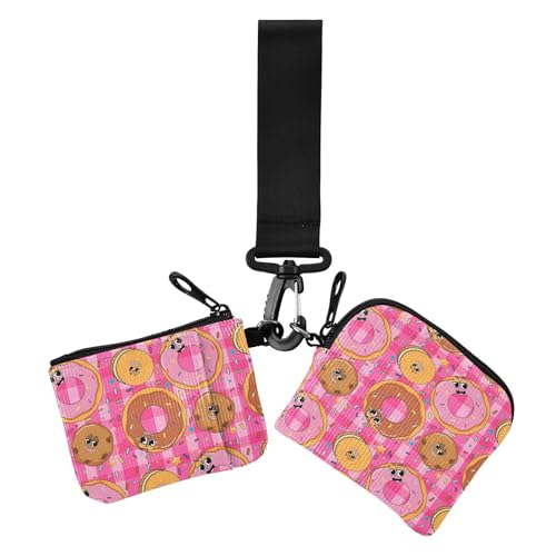 Cartoon Cute Brown Peach Donuts Damen Münzgeldbörsen Kartenetuis Kleine Abnehmbare Schlüsselanhänger Geldbörse Kleingeld Geldbörse mit Reißverschluss Münzfach für Arbeit Reisen 2 Packungen, Niedliche von Amooorous