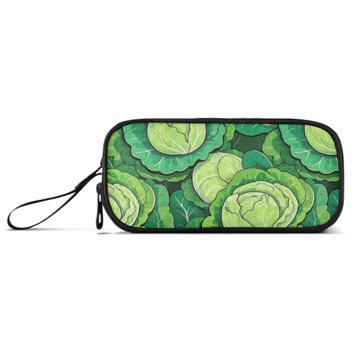 Cartoon Cute Green Cabbage Nylon Pencil Bag Pen Case Large Capacity Pencil Case for Boys Stationery for Preppy School Men von Amooorous