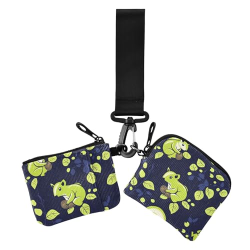 Cartoon Cute Green Squirrel Damen Kleingeldbörse Kartenetuis Slim Abnehmbare Damen Geld Organizer mit Reißverschlusstasche für Damen 2 Stück, Niedliches grünes Eichhörnchen im Cartoon-Design, 1 size von Amooorous